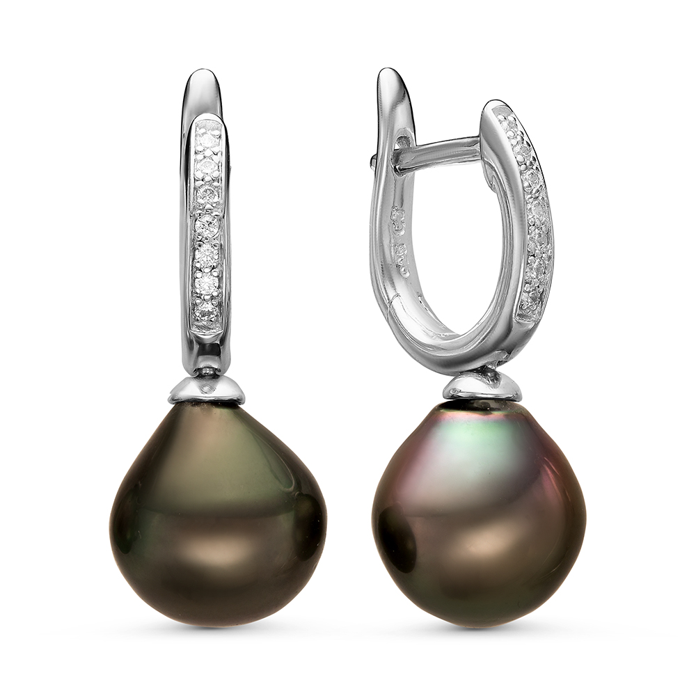 Серьги из серебра 925 пробы с Таитянскими жемчужинами 11-11,5 мм. Артикул 11108
