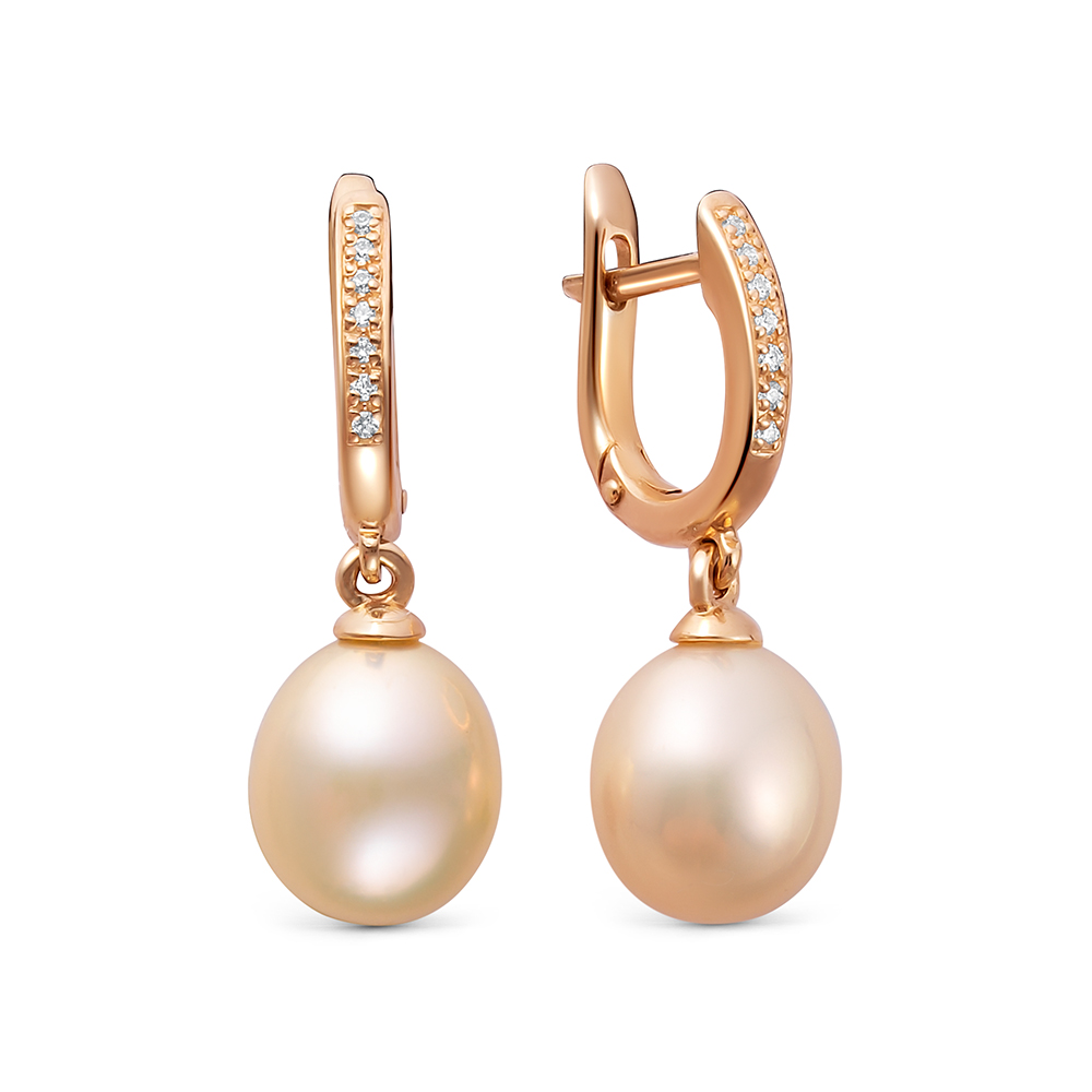Серьги из серебра 925 пробы с розовыми жемчужинами 9,5-10 мм. Артикул 11514