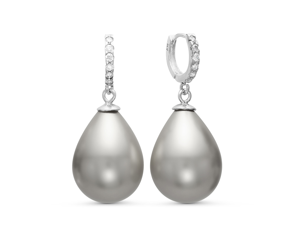 Серьги из серебра 925 пробы с серыми жемчужинами "Майорика" 16-20 мм. Артикул 10650