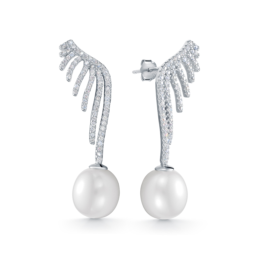 Серьги из серебра 925 пробы с белыми жемчужинами 10-10,5 мм. Артикул 12074