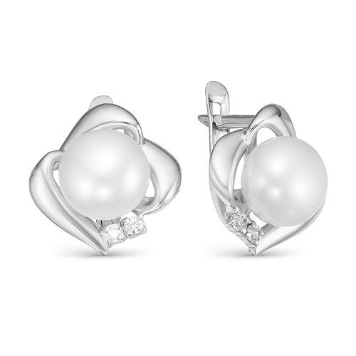 Серьги из серебра 925 пробы с белыми жемчужинами 8,5-9 мм. Артикул 11083