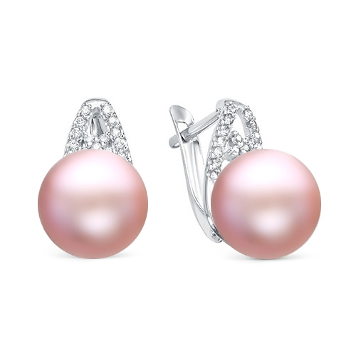 Серьги из серебра 925 пробы с розовыми жемчужинами 9,5-10 мм. Артикул 12203