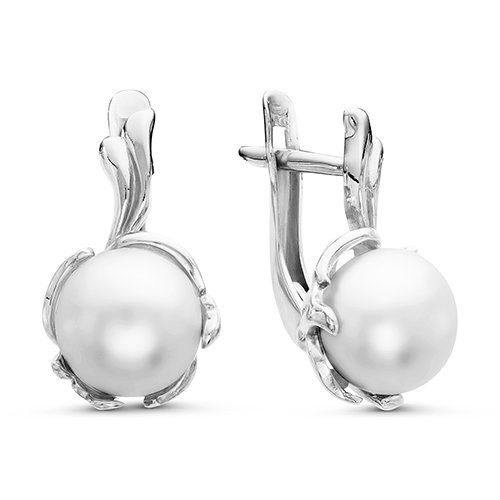 Серьги из серебра 925 пробы с белыми жемчужинами 7,5-8 мм. Артикул 11579