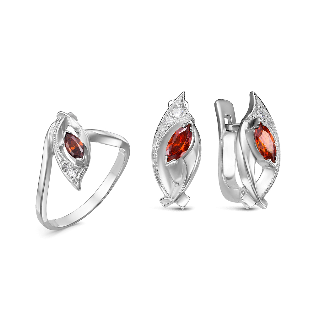 Комплект из серебра 925 пробы с фианитами. Серьги и кольцо. Артикул 12564