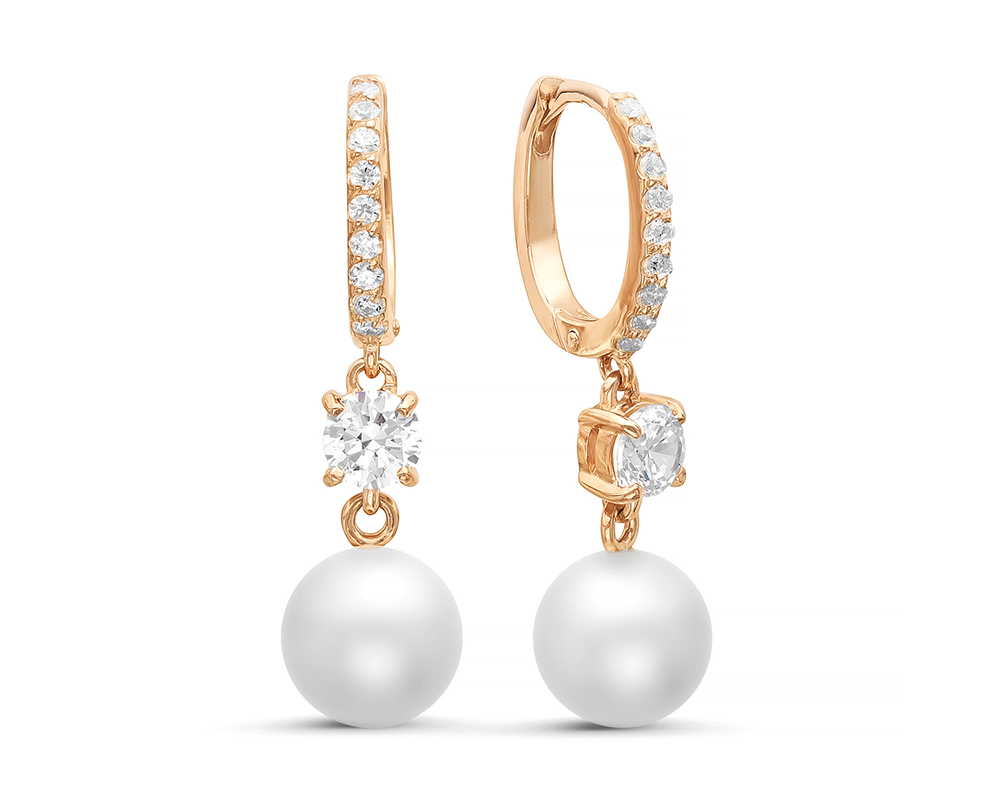 Серьги из серебра 925 пробы с белыми жемчужинами 8,5-9 мм. Артикул 9607