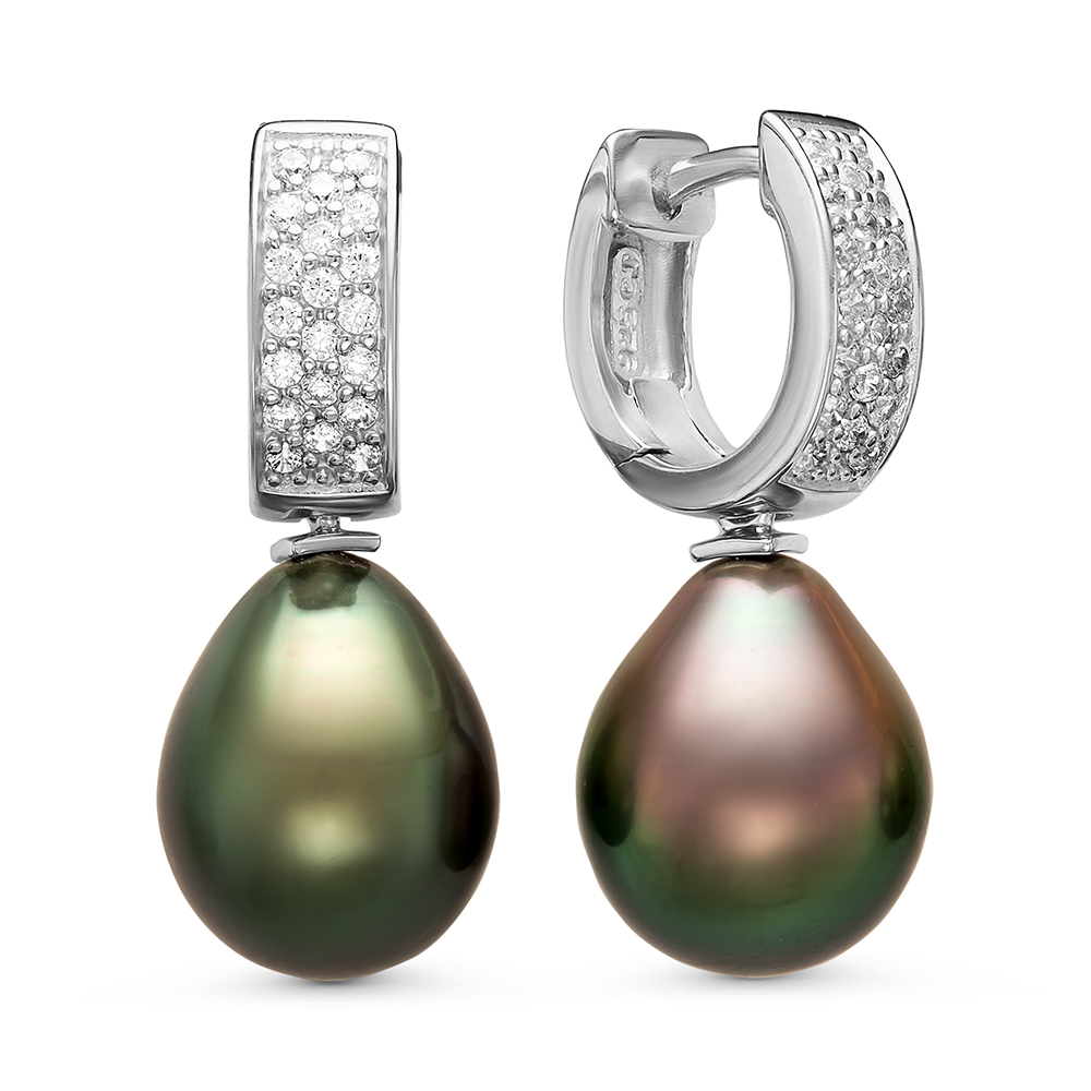 Серьги из серебра 925 пробы с Таитянскими жемчужинами 11-11,5 мм. Артикул 11109