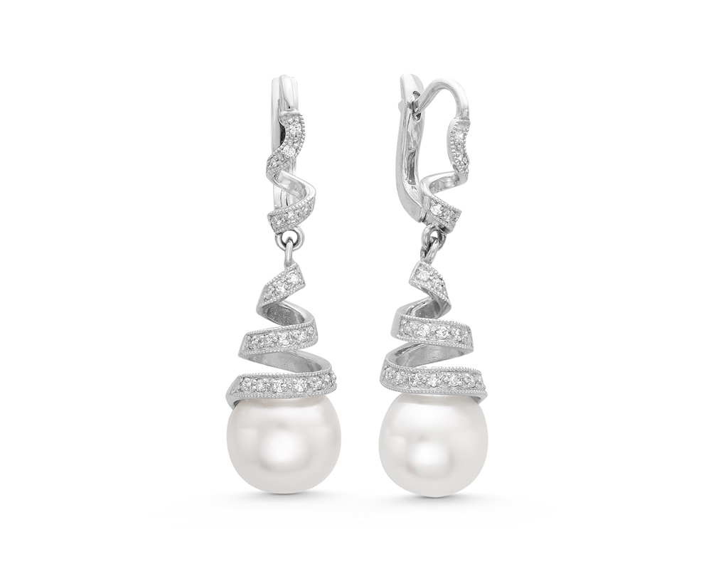 Серьги из серебра 925 пробы с белыми жемчужинами 11,5 мм. Артикул 10382