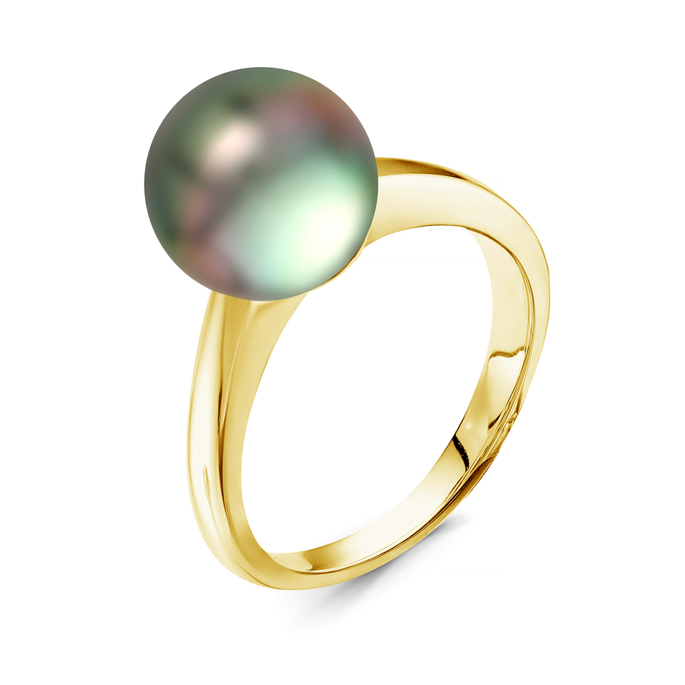 Кольцо из желтого золота 375 пробы с черной Таитянской жемчужиной 9,6-9,9 мм. Артикул 10329