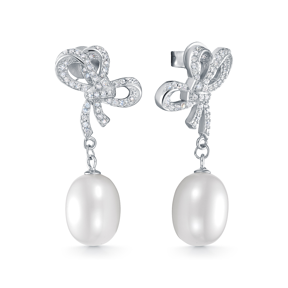 Серьги из серебра 925 пробы с белыми жемчужинами 10-10,5 мм. Артикул 10113