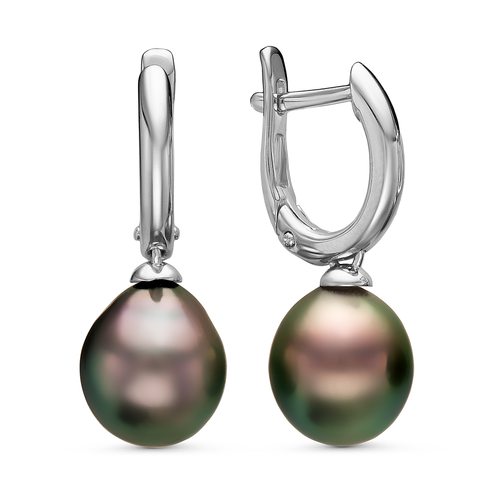 Серьги из серебра 925 пробы с Таитянскими жемчужинами 9,6-9,9 мм. Артикул 11110