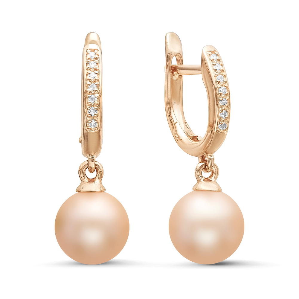 Серьги из серебра 925 пробы с розовыми жемчужинами 8,5-9 мм. Артикул 11342