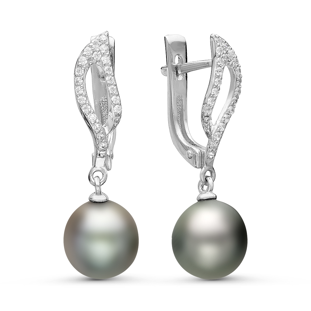 Серьги из серебра 925 пробы с Таитянскими жемчужинами 9-9,5 мм. Артикул 10813