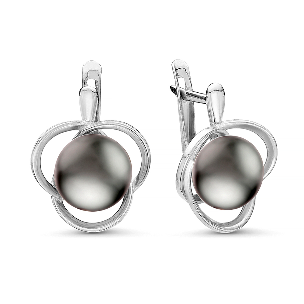 Серьги из серебра 925 пробы с черными жемчужинами 8,5-9 мм. Артикул 10771