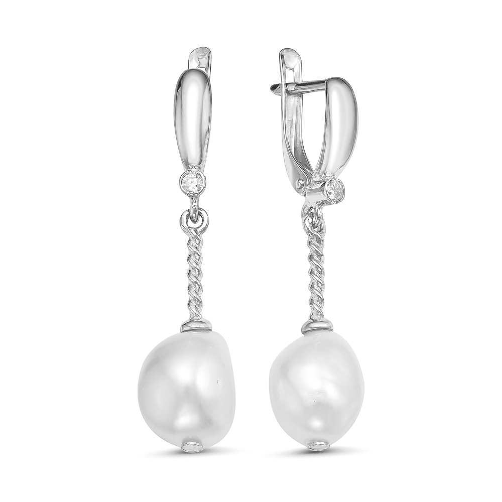 Серьги из серебра 925 пробы с барочными жемчужинами 10-11 мм. Артикул 11893