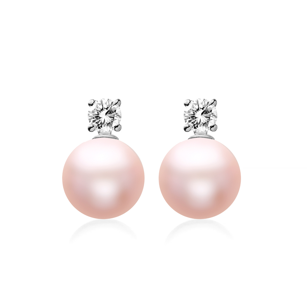 Серьги из серебра 925 пробы с розовыми жемчужинами 8,5-9 мм. Артикул 11824