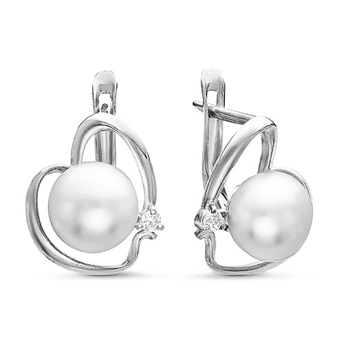 Серьги из серебра 925 пробы с белыми жемчужинами 7,5-8 мм. Артикул 10423