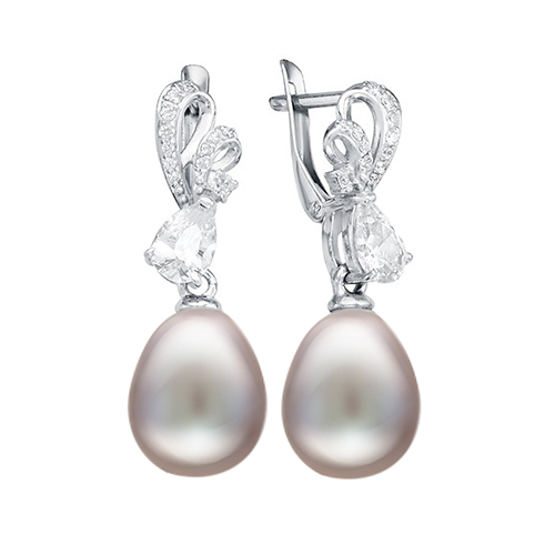 Серьги из серебра 925 пробы с серыми жемчужинами 10-11 мм. Артикул 10198
