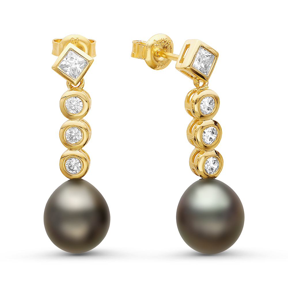 Серьги из серебра 925 пробы с Таитянскими жемчужинами 9-9,5 мм. Артикул 10814