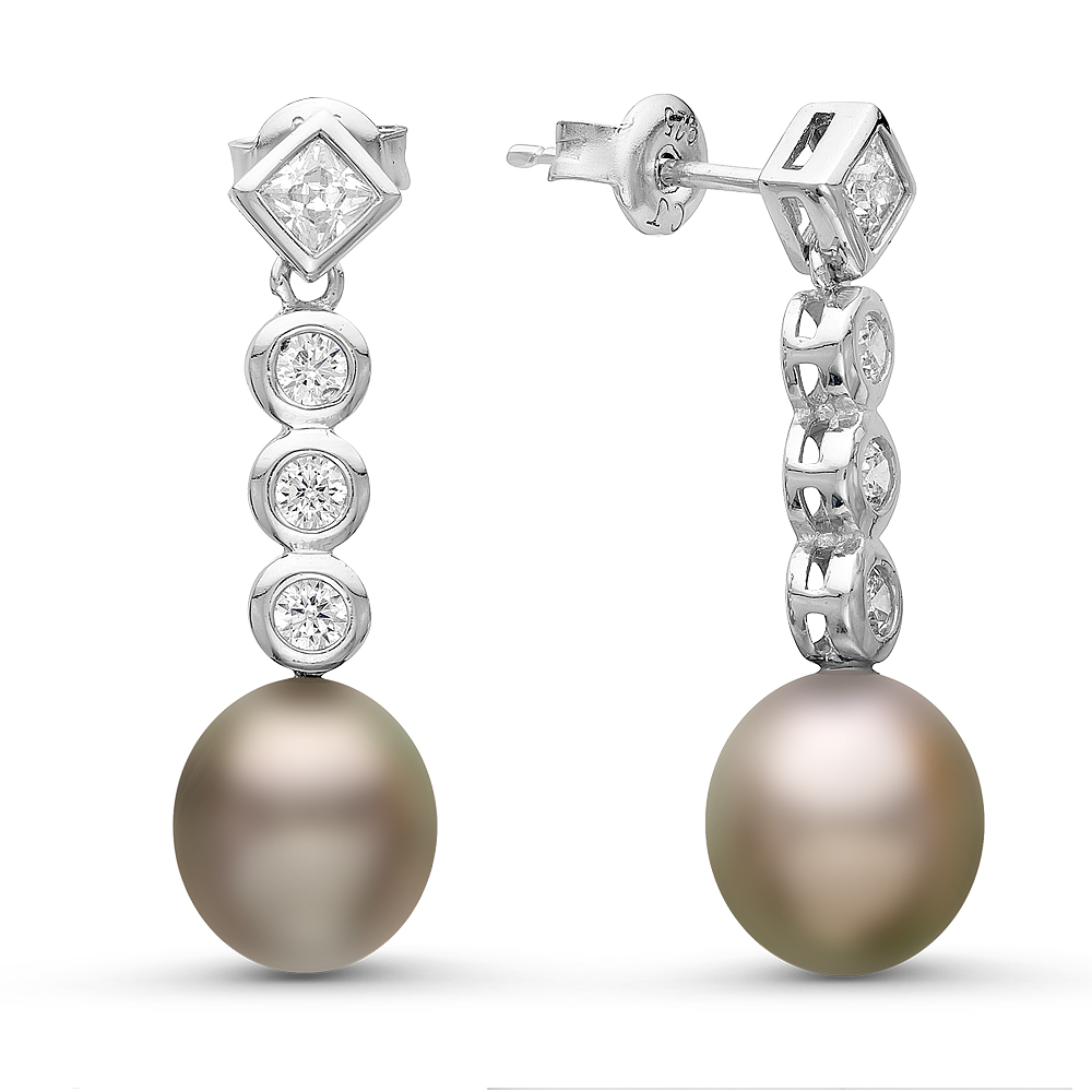 Серьги из серебра 925 пробы с Таитянскими жемчужинами 9-9,5 мм. Артикул 10815
